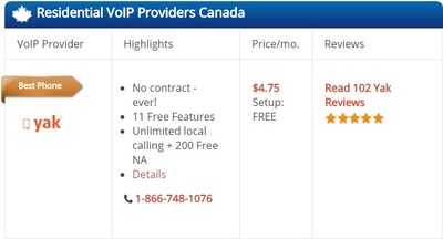 GoneVoIP Best Home Phone Distinction (CNW Group/Yak Communications)