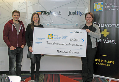 Momentum Ventures Donates $25,500 to the Canadian Cancer Society (CNW Group/Momentum Ventures)