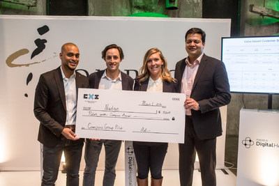 Nudge Rewards wins Compass Group Canada pilot during the Retail Experience Innovation Competition (CXI) in Toronto. From left to right: Humza Teherany, Chief Innovation Officer of Compass Group Canada, Jordan Ekers, Vice President, Business Development of Nudge Rewards, Lindsey Goodchild, CEO of Nudge Rewards, Saajid Khan, CEO of Compass Group Canada and ESS North America. (CNW Group/Mercedes-Benz Canada Inc.)