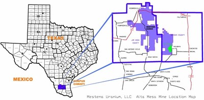 Mestena Uranium, LLC   Alta Mesa Mine Location Map (CNW Group/Energy Fuels Inc.)