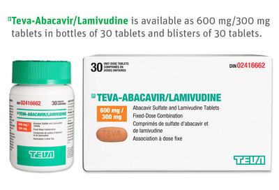 (Pr)Teva-Abacavir/Lamivudine is available as 600 mg/300 mg tablets in bottles of 30 tablets and blisters of 30 tablets. (CNW Group/Teva Canada Limited)