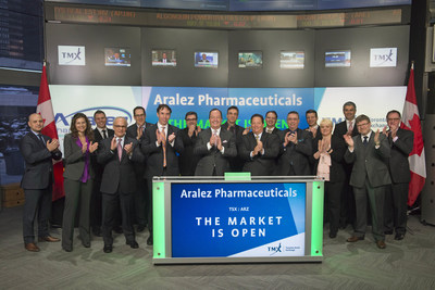 Adrian Adams, CEO, Aralez Pharmaceuticals Inc. (ARZ), joined Loui Anastasopoulos, Vice President, TSX Company Services, Toronto Stock Exchange & TSX Venture Exchange to open the market. Headquartered in Ontario, Canada Aralez Pharmaceuticals is a global specialty pharmaceutical focused on the acquisition, development and commercialization of products primarily in cardiovascular, pain and other specialty areas. Aralez Pharmaceuticals Inc. graduated from TSX Venture Exchange and commenced trading on Toronto Stock Exchange on February 9, 2016. Aralez Pharmaceuticals was the second-best performing company in the Clean Technology & Life Sciences sector on the 2016 TSX Venture 50. For more information, please visit www.aralez.com. (CNW Group/TMX Group Limited)