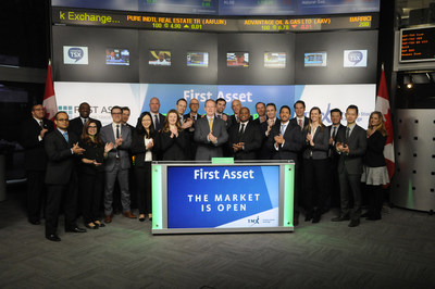 Barry Gordon, President and Chief Executive Officer, First Asset, joined Dani Lipkin, Head, Business Development, Exchange Traded Funds, Closed-End Funds, and Structured Notes, TMX Group to open the market to launch five new Exchange Traded Funds (ETFs): First Asset Short Term Government Bond Index Class ETF (FGB); First Asset Global Momentum Class ETF (FGL); First Asset Global Momentum (CAD hedged) Class ETF (FGM); First Asset Global Value Class ETF (FGU); and First Asset Global Value (CAD hedged) Class ETF (FGV). First Asset, a CI Financial Company, is a Canadian investment firm delivering a suite of ETF solutions. As at March 31, 2016, there were 395 ETFs listed on TSX, with a total market capitalization of approximately $97 billion. With these listings, First Asset currently has 36 ETFs on TSX. FGB; FGL; FGM; FGU; and FGV commenced trading on Toronto Stock Exchange on March 1, 2016. (CNW Group/TMX Group Limited)