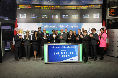 J.F. Richard Hew, President & CEO, Caribbean Utilities Company, Ltd. (CUP.U), joined Loui Anastasopoulos, Vice President, TSX Company Services, Toronto Stock Exchange & TSX Venture Exchange to open the market to celebrate 25 years as a Toronto Stock Exchange listed company. Caribbean Utilities commenced operations 50 years ago, as a public electric utility in Grand Cayman, the largest of the three Cayman Island. Caribbean Utilities Company, Ltd. commenced trading on Toronto Stock Exchange on September 10, 1990. (CNW Group/TMX Group Limited)