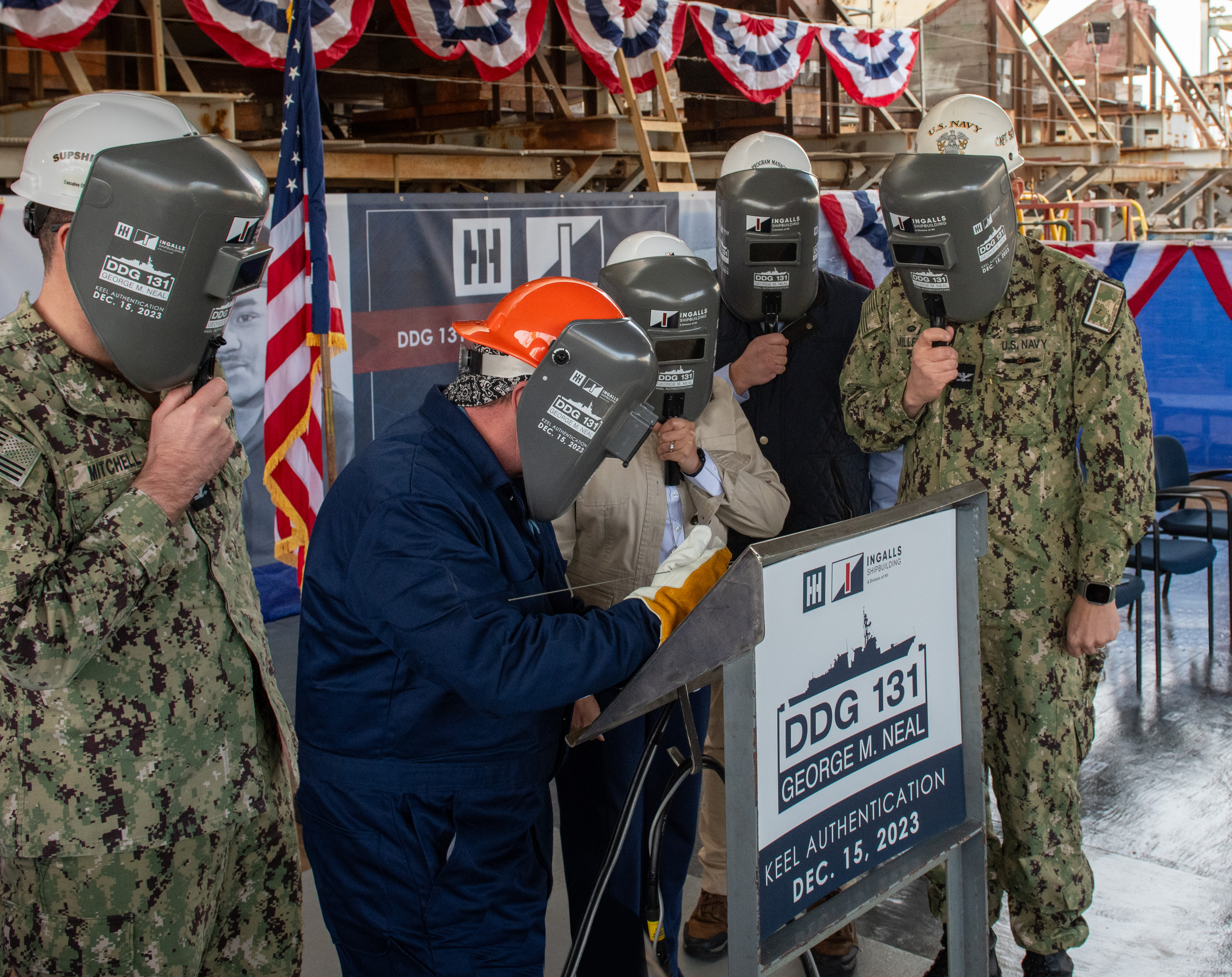 DDG 131_Keel Ceremony_Welding keel_Dec 15, 2023