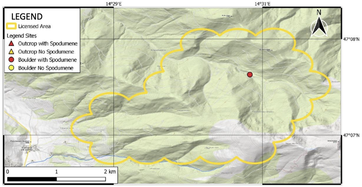 Figure 6: Legend property spodumene occurrences