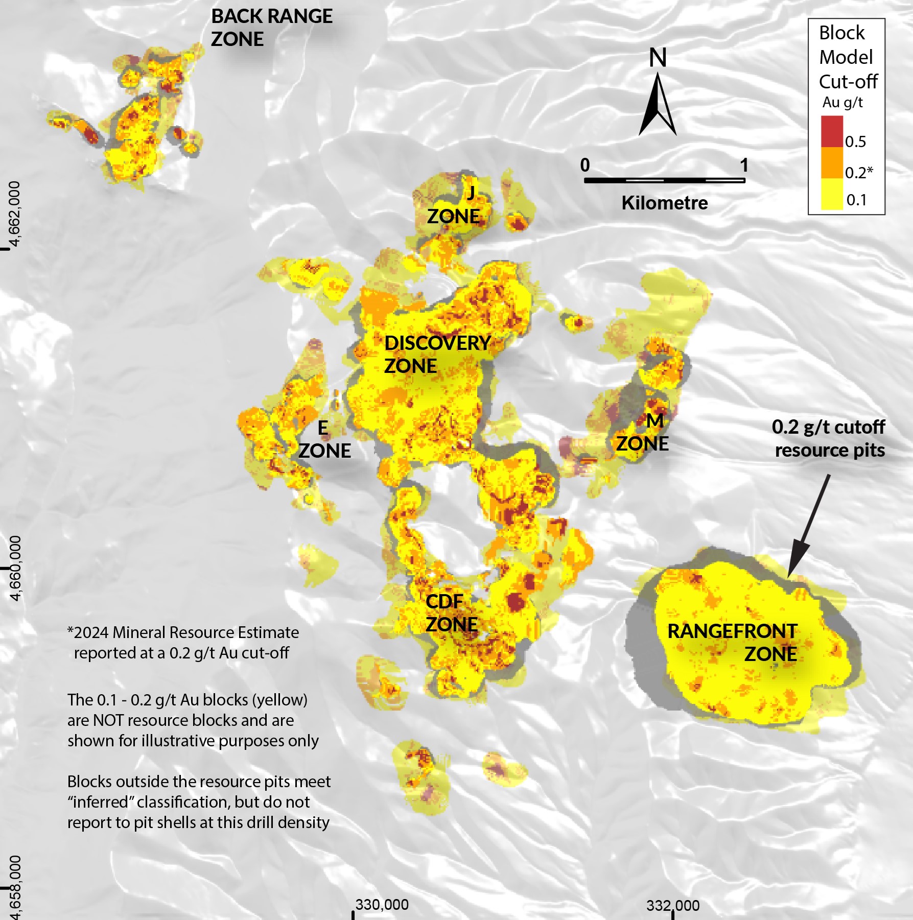 IMAGE 1: MAP OF THE BLACK PINE MINERAL RESOURCE BLOCK MODEL