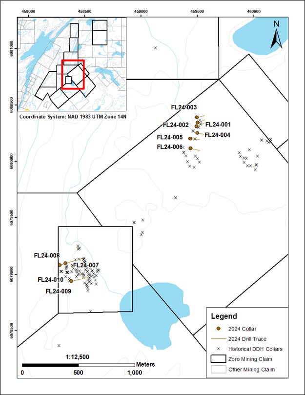 Zoro Property Location Map Indicating Drill Hole Locations