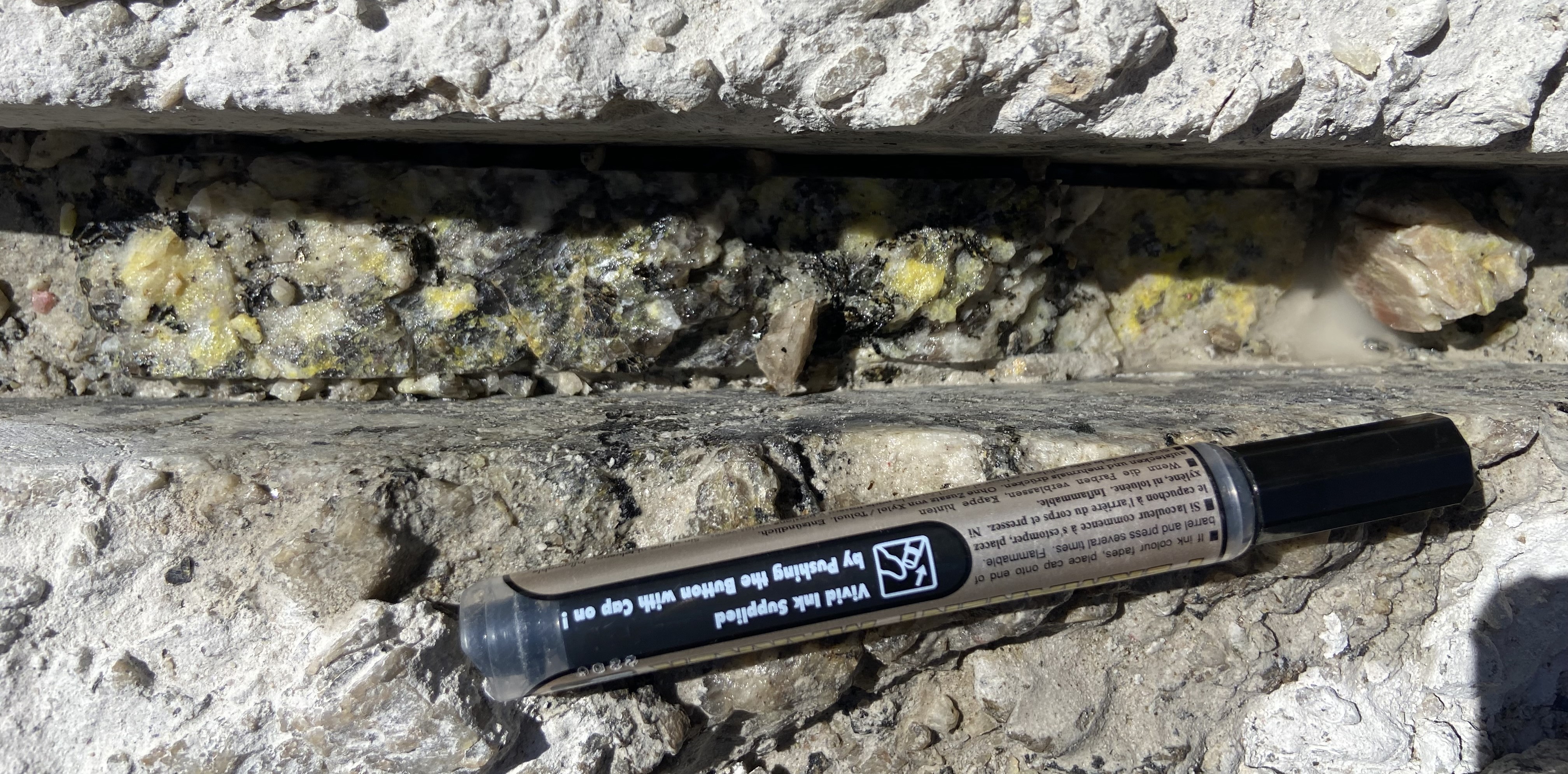 Yellow-stained mineralization in Trenches 5 and 6 at Madison’s Khan Project in Namibia.