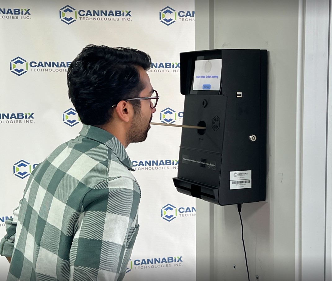 Breath Logix Industrial Series in use with straw. Contactless breath test mode also available