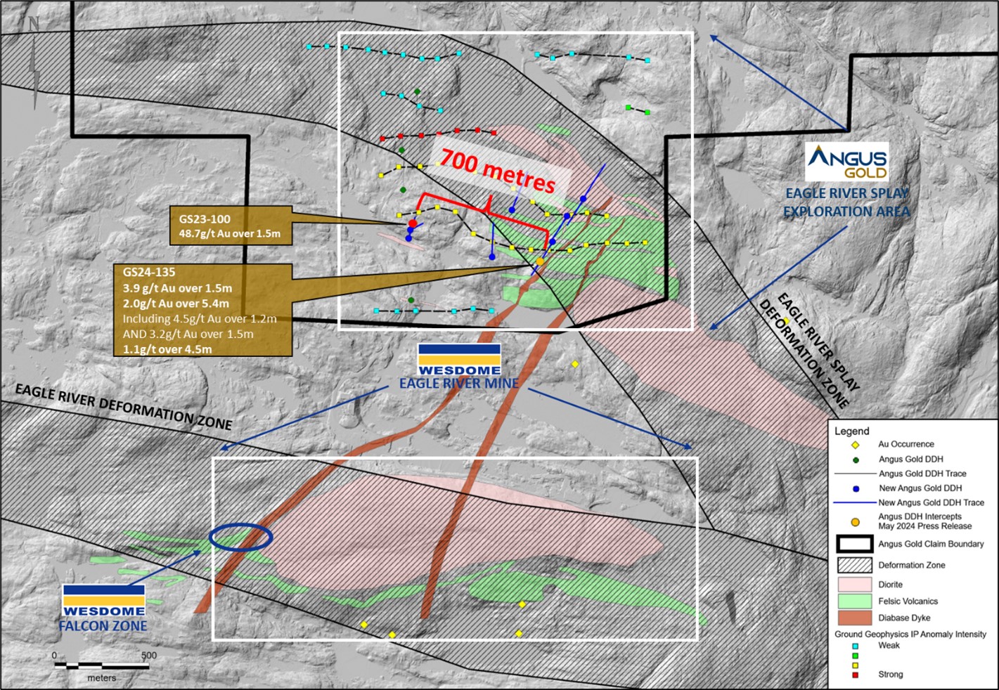 Surface Map – Angus Gold’s Eagle River Splay Exploration Area, Golden Sky Project