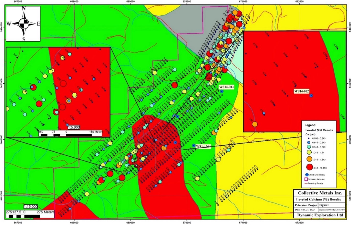 Leveled calcium results for the Trojan-Condor Corridor. Geochemical units as per Figure 1.