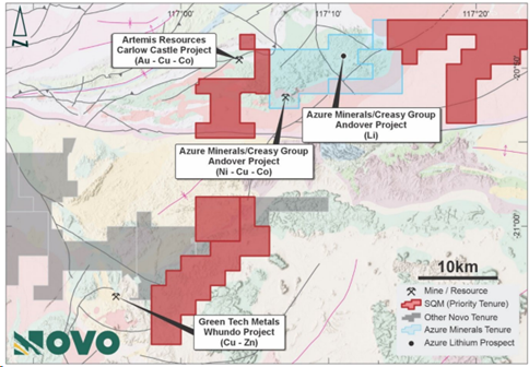 Location of Priority Tenement adjacent to Azure Minerals’ (ASX: AZS)Andover Lithium – Nickel Project.