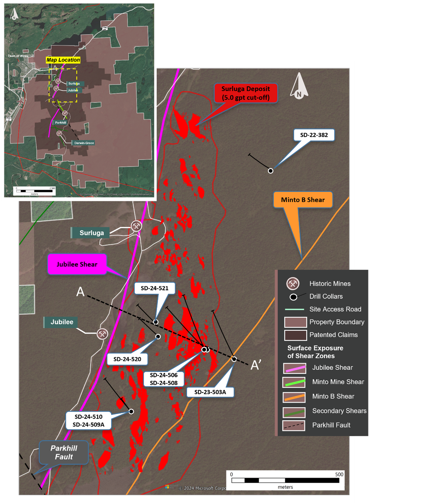 Location of Diamond Drilling Results