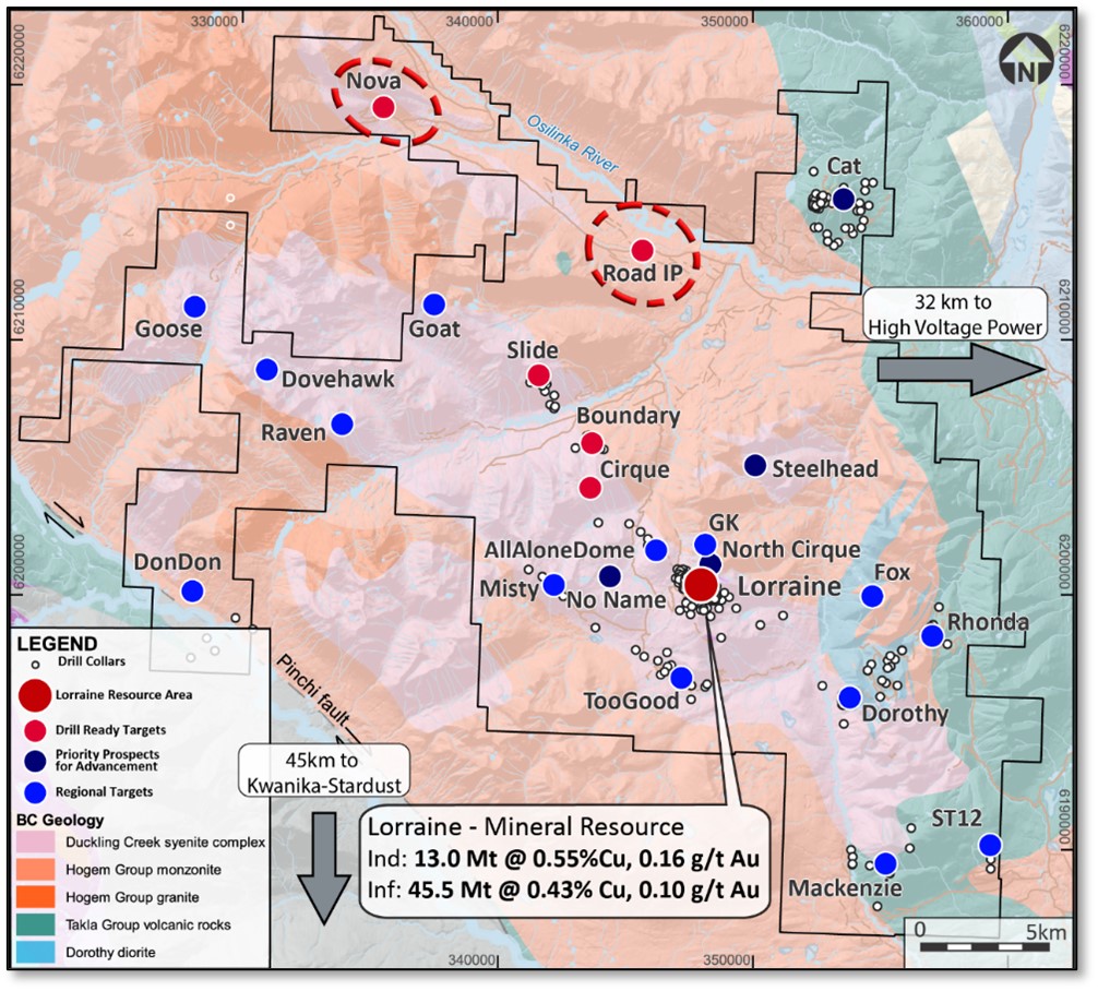 Location of the Drill Targets Nova and Road IP relative to NorthWest’s mineral tenure at Lorraine-Top Cat.