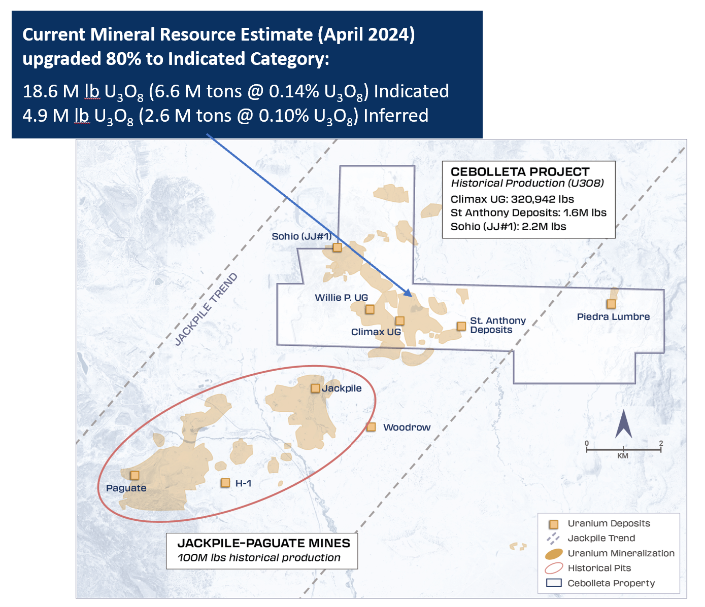 Plan View Map of the Cebolleta Uranium Project and Uranium Deposits