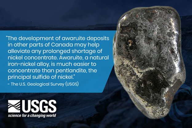 USGS quote on Awaruite as a solution for nickel concentrate demand in North America.