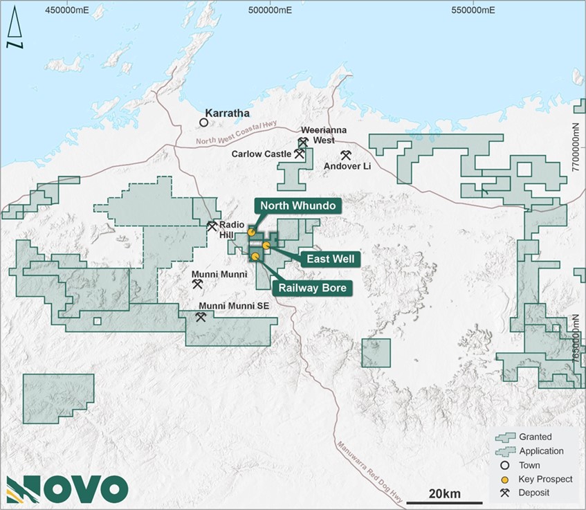 Karratha District showing Novo tenure and significant prospects