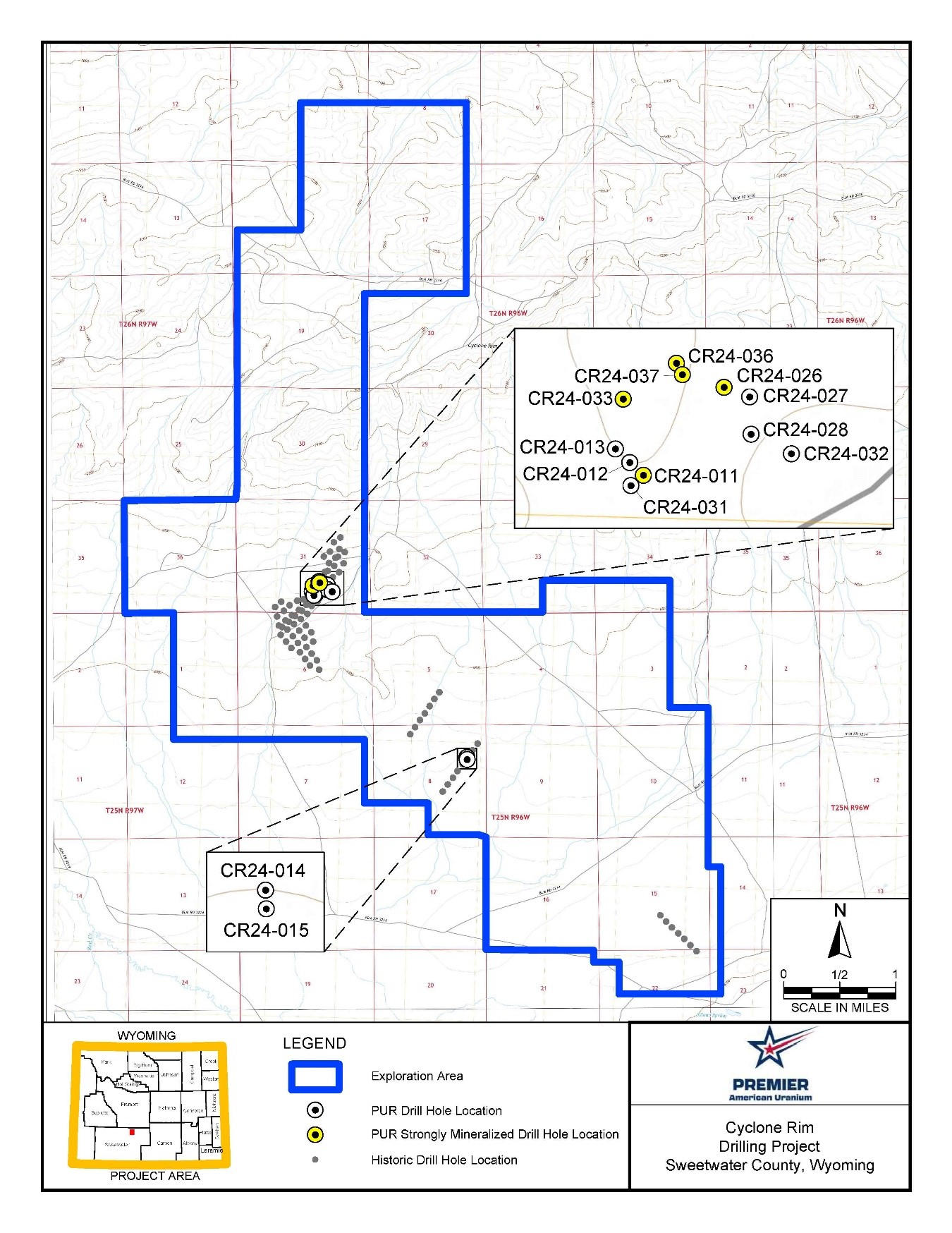 Plan map of current drilling at the Cyclone Rim Target