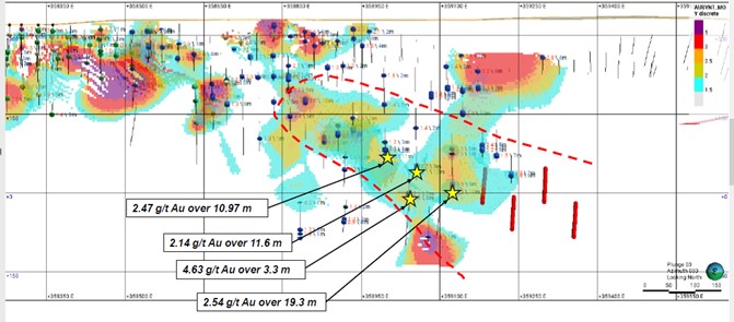 Longitudinal Section (looking north) with the Projection of the New Holes