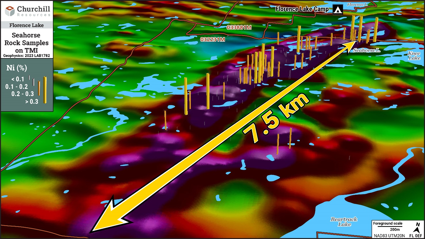 Seahorse Lake Total Magnetic Intensity Signature with Falconbridge 1991 Surface Sampling