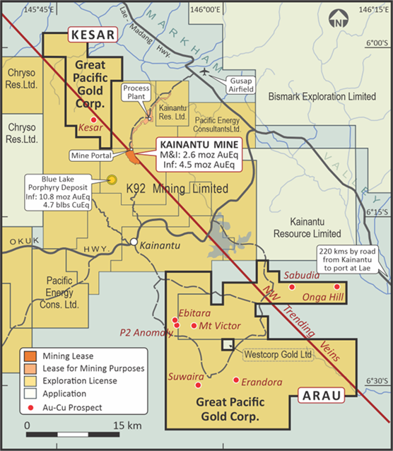 Kesar Project location in relation to K92 Mining’s Kainantu Mining Operation