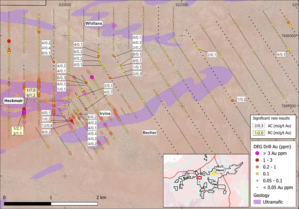 Egina anomalous gold intercepts and drilling (see Appendix: Tables 1 and 2).