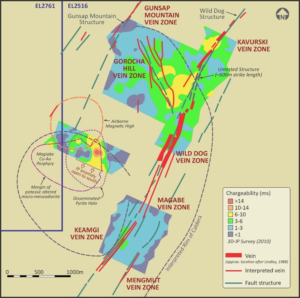 Top Priority Epithermal Vein target zones and Magiabe Cu-Au Porphyry Target