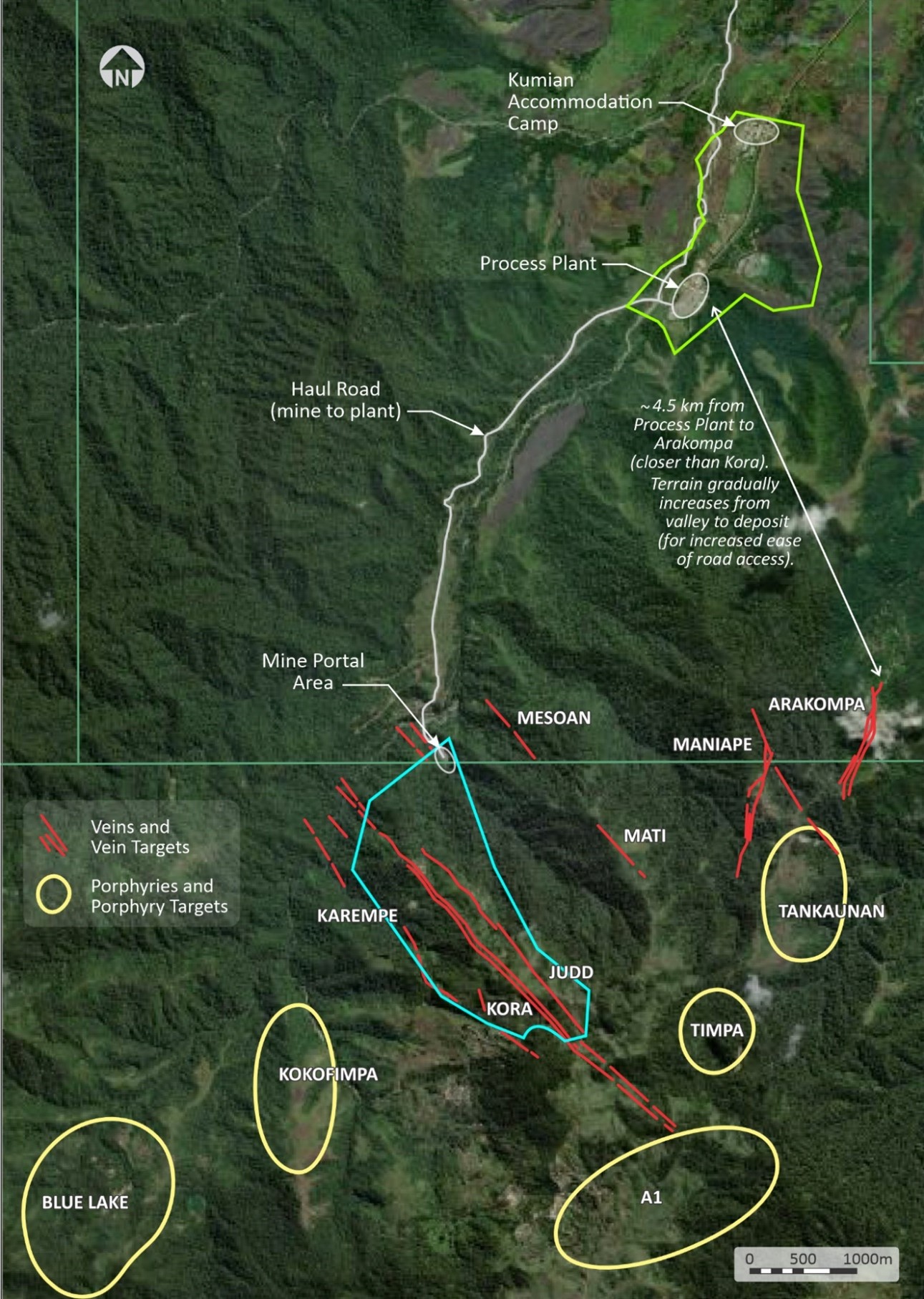 Figure 5 – Site Map and Location of Arakompa, located near infrastructure (~4.5km from the Process Plant).