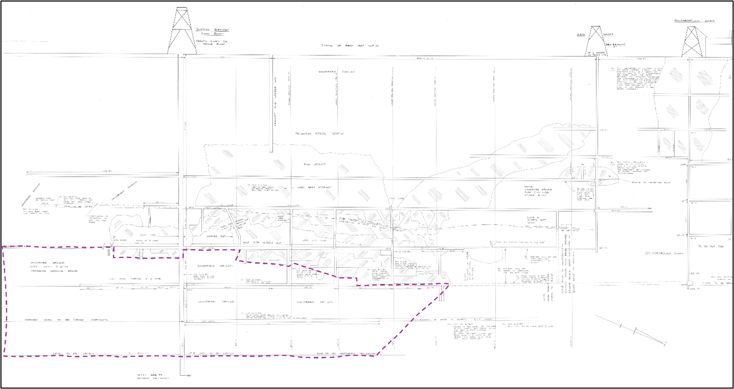 Example of “unworked ground” (broken magenta outline) as represented by ANDO Minerals N.L. (looking west).