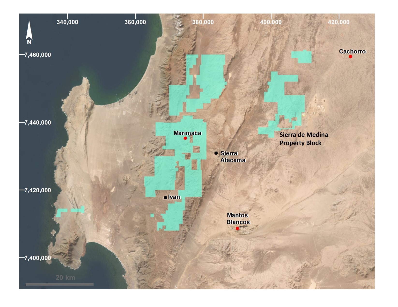 Marimaca Land Position – Marimaca and Sierra de Medina