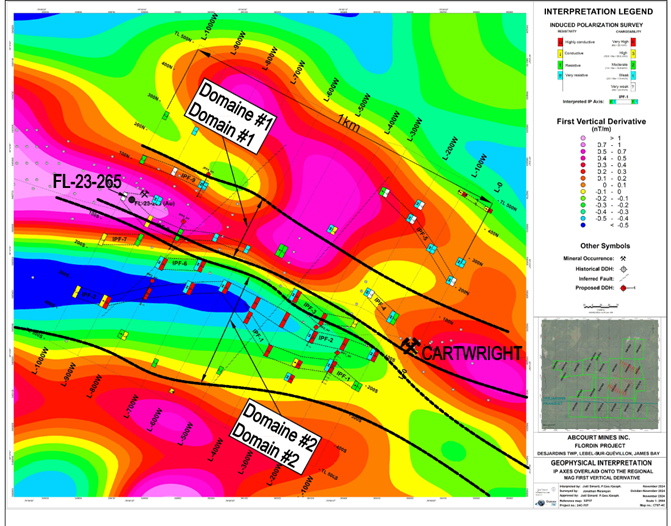 Map of magnetic susceptibility and induced polarization anomalies.