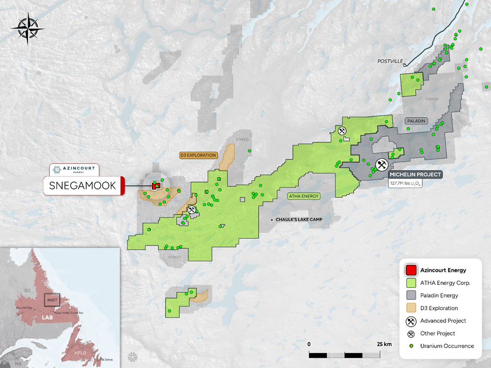 Snegamook Project Location Map – Central Mineral Belt, Labrador, Canada.