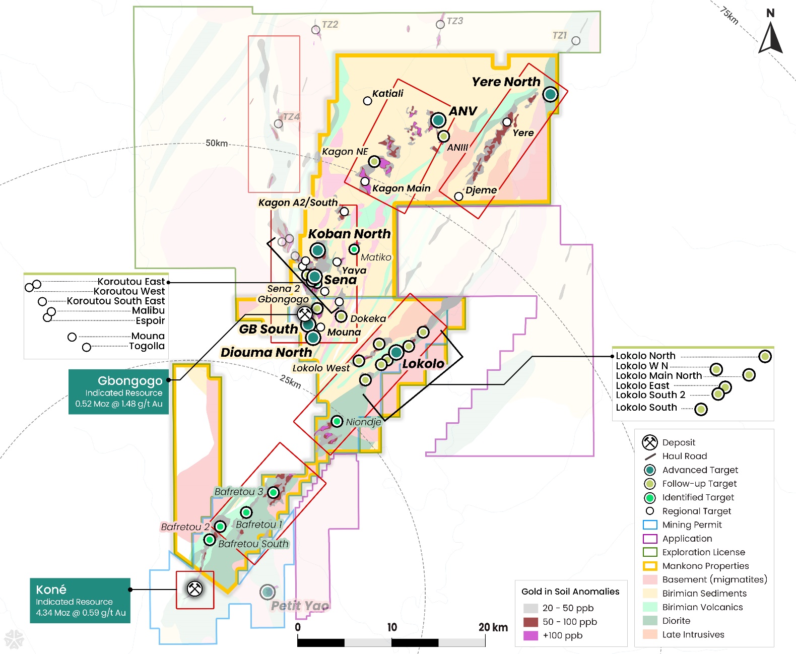 The Mankono Property outline and exploration targets