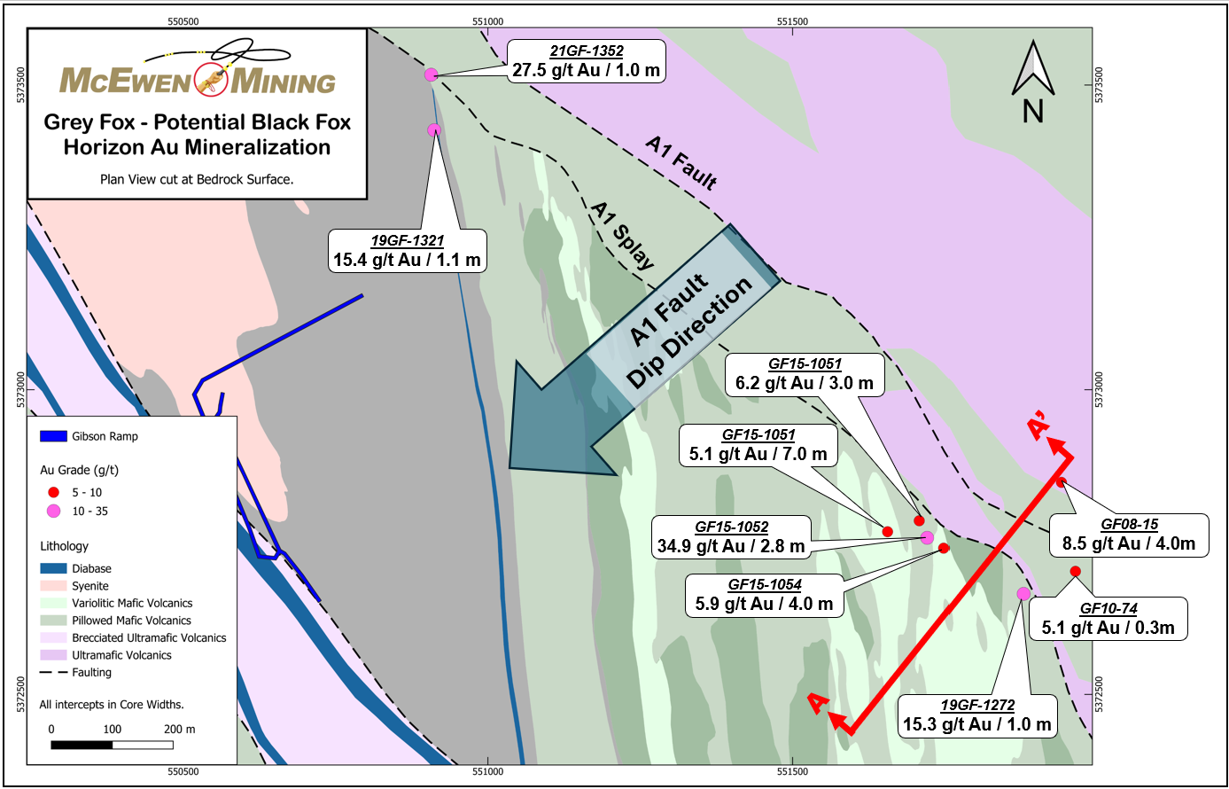 Figure 5. Plan View Map for the Areas Under and Adjacent to the Grey Fox Deposit.