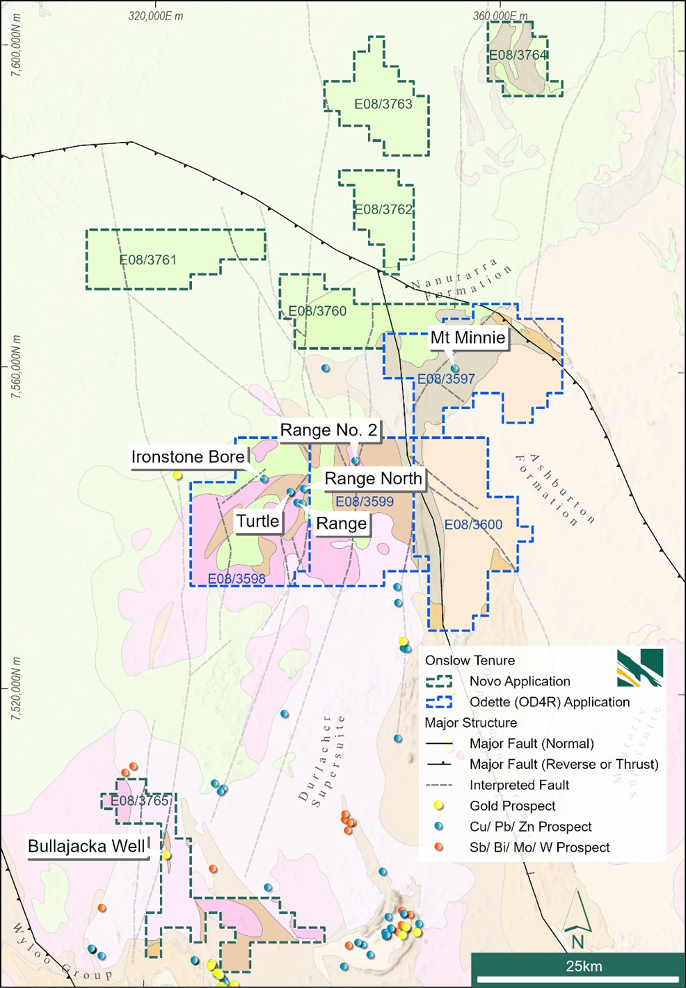 Toolunga Project tenement details (including both OD4R and Novo Exploration License Applications) and regional mineral occurrence information from WAMEX