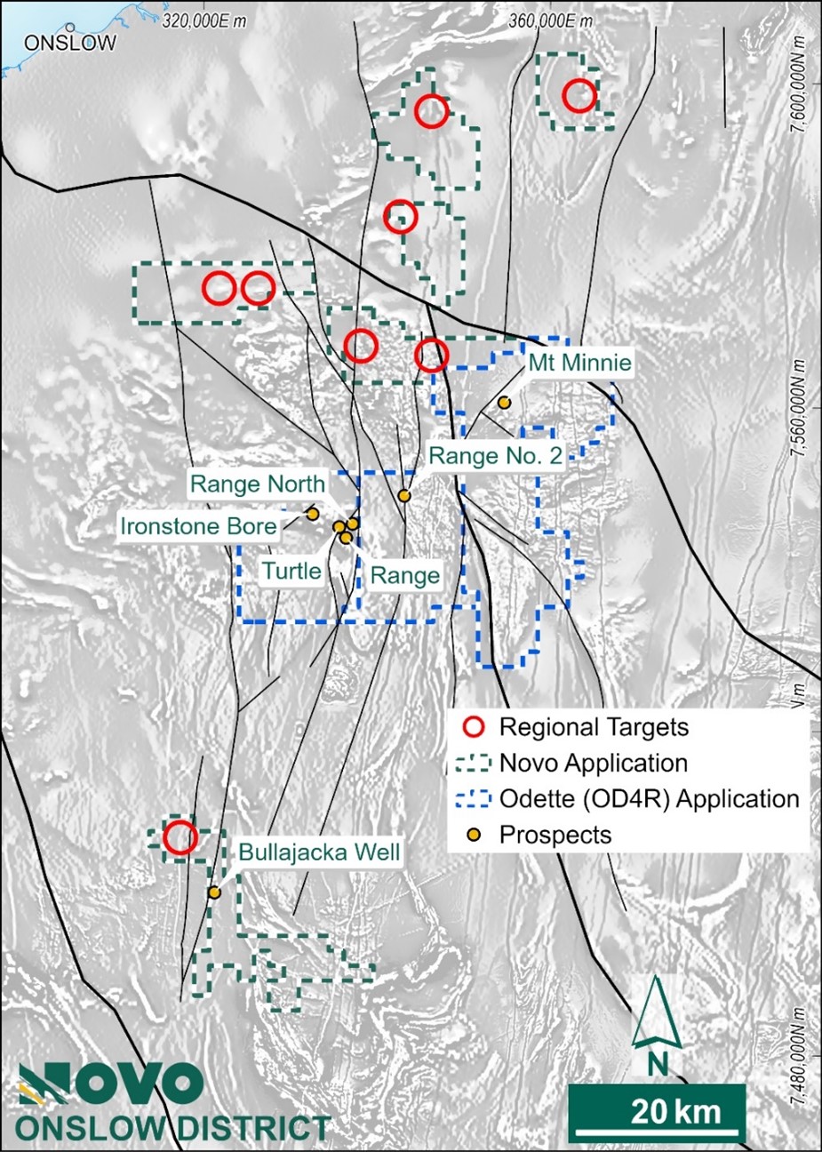 Toolunga Project tenure showing regional targets over 1VD aeromagnetic image in a complex structural setting