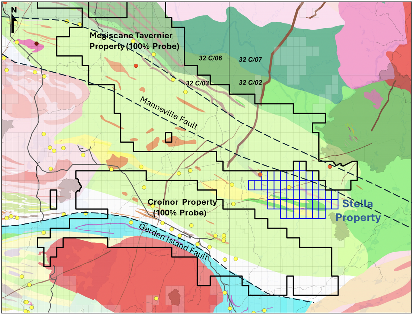 Figure 1 - Probe Gold Val-d’Or properties with the Stella Property