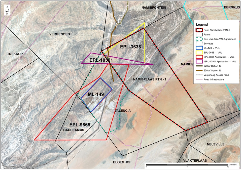 Figure-1: Overview map showing the transaction property, Valencia mineral licence holdings and applications and linear infrastructure